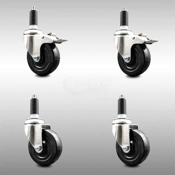 Service Caster 4 Inch 316SS Soft Rubber Swivel 1 Inch Stem Caster Lock Brake SCC, 2PK SCC-SS316TTLEX20S414-SRS-2-S-2-1 - main